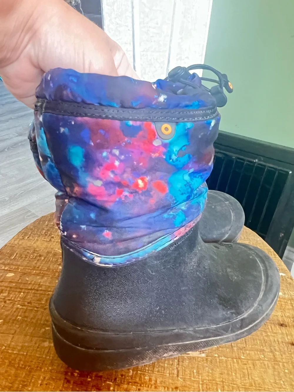 Bogs Kids Black Snow Boots with Multicolor Nebula Cuff